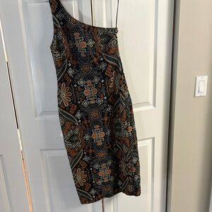 Elegant One-Shoulder Patterned Dress Anthropologie embroidered!
